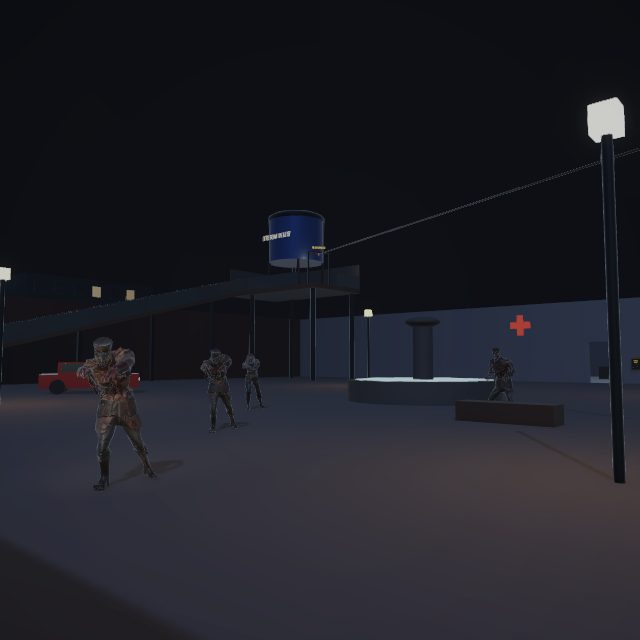 Zombies in the Terminus town square, under the water tower